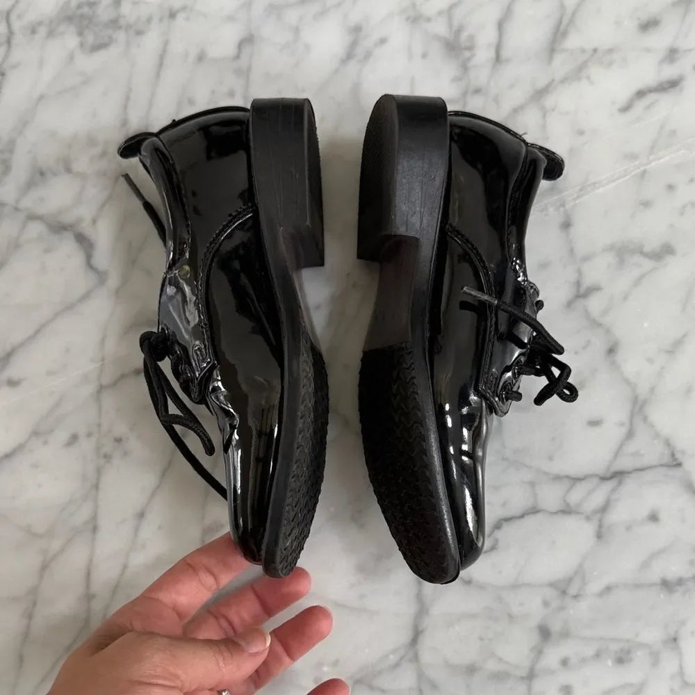 Tip Top Boys Lincoln Patent Leather Black Lace-Up Square Toe Shoes Sz 10 Toddler